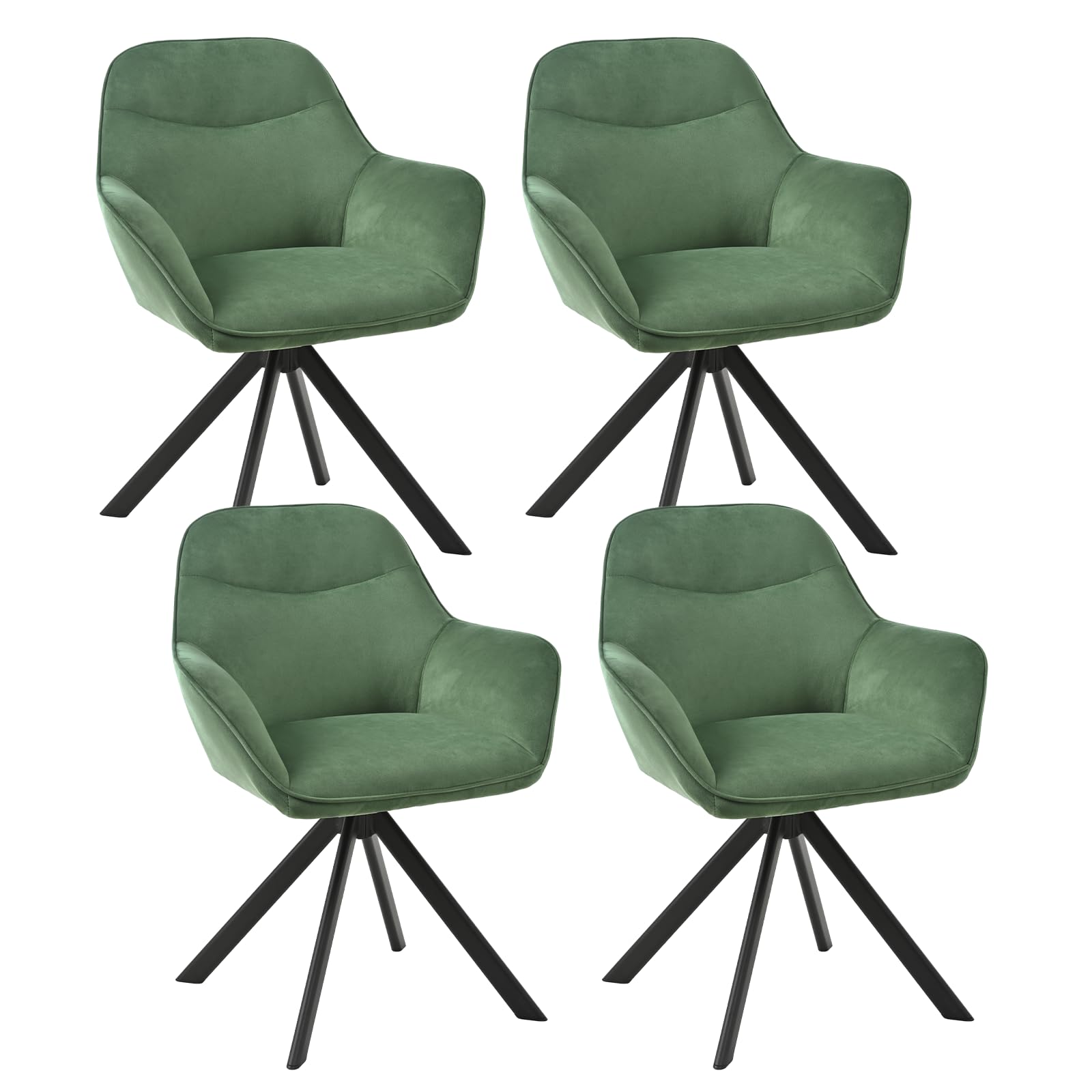 6er Set Esszimmerstühle Drehbar mit Armlehne, 360° Drehstuhl Polsterstuhl Samt Modern Küchenstuhl mit Metallbeine für Esszimmer, Wohnzimmer, Büro, Dunkelgrau