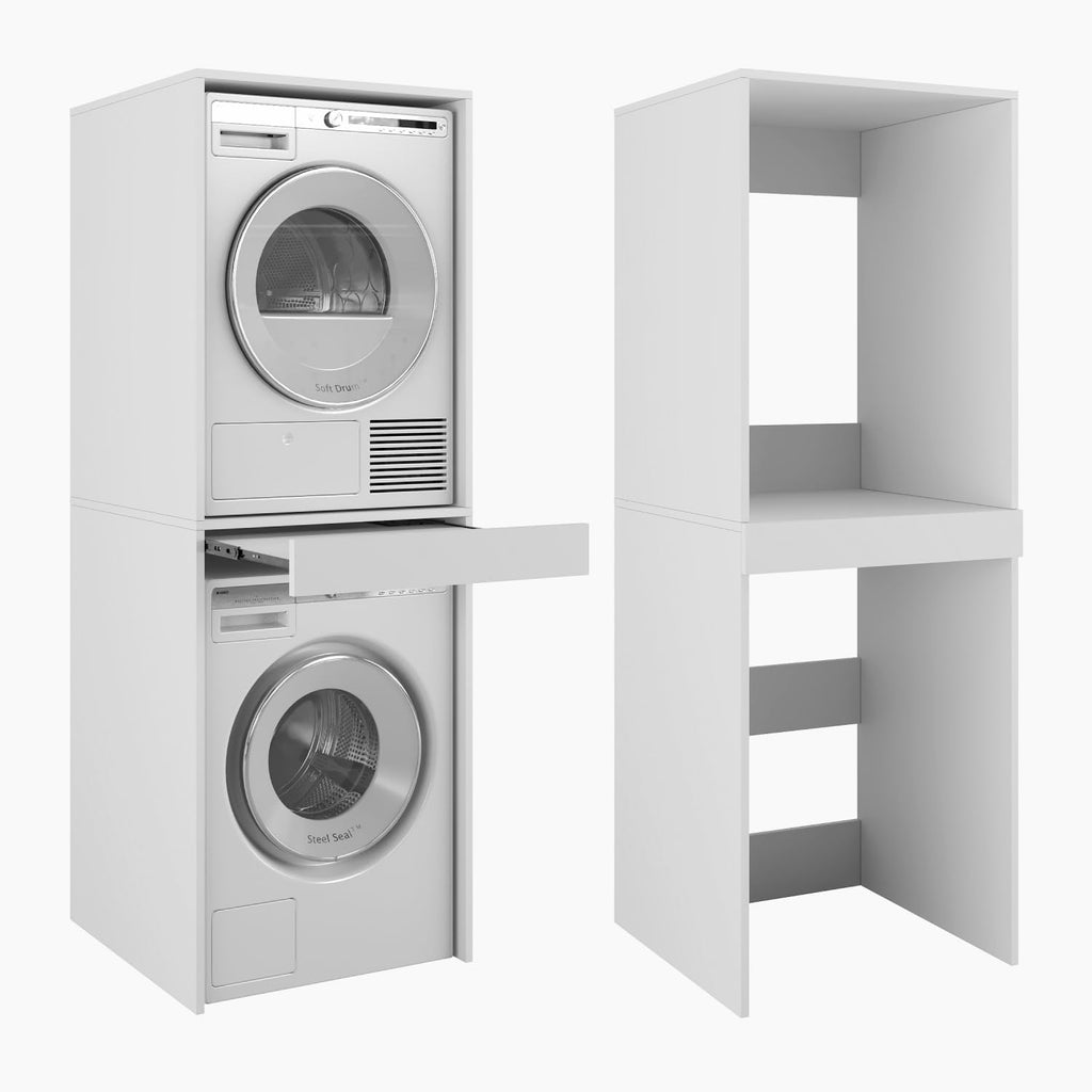 PLATAN ROOM Hochschrank Badschrank Waschmaschine Trockner Schrank Waschmaschinenschrank für Waschmaschine & Wäschetrockner Überbauschrank 187 x 65 x 66 cm Badregal (Weiß, 66 cm breit)