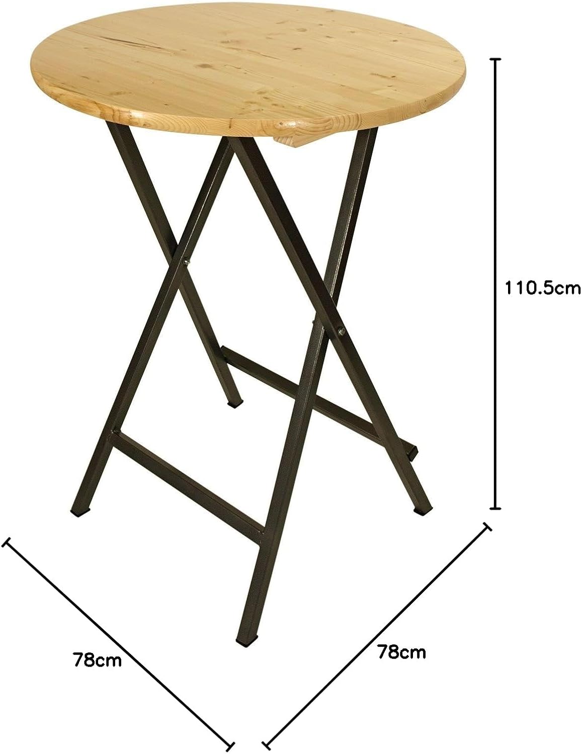 DEGAMO Stehtisch ZÜRICH 78cm rund, Stahlgestell grau + Holzplatte, klar lackiert, klappbar