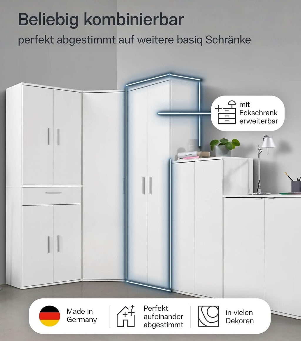 mokebo Mehrzweckschrank Besenschrank (60x180 cm) 'Der Lange' Made in Germany aus Holz auch als Haushaltsschrank Putzschrank Vorratsschrank Flurschrank Weiß