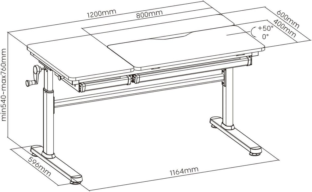 HOKO Kinderschreibtisch höhenverstellbar für Kinder ab 6 Jahren, 120x60 cm