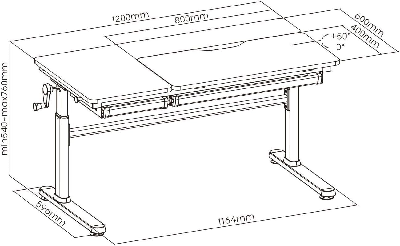 HOKO Kinderschreibtisch höhenverstellbar für Kinder ab 6 Jahren, 120x60 cm