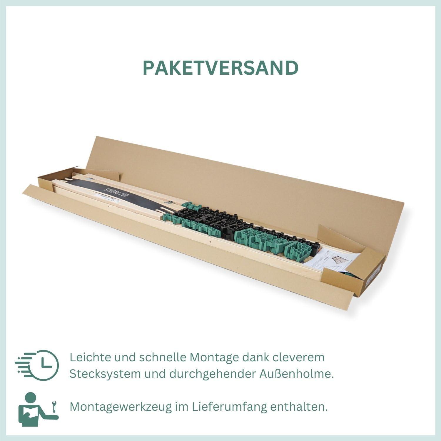 Lattenrost 140x200 Premium Strong bis 200Kg, Kopfteil verstellbar, 7-Zonen-Lattenrost mit 42 Latten, Made in Germany, extra stabil aus Buchenholz