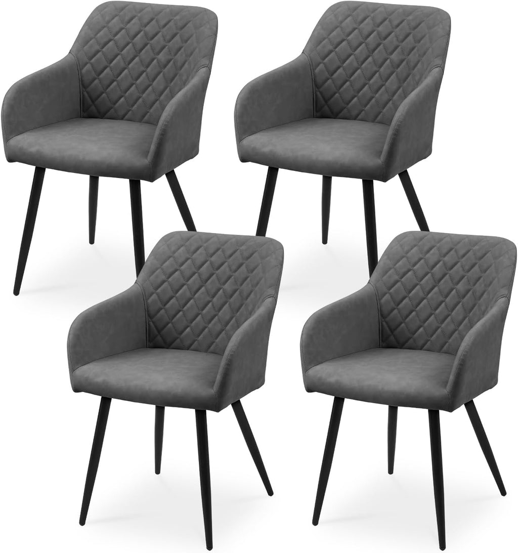 CLIPOP Esszimmerstühle 4er Set, Küchenstühle Grau Kunstlederstoff stühle Polsterstühle mit Armlehne Metallbeine Polstersessel Stühle für Esszimmer Küche (4, Kunstleder Grau)