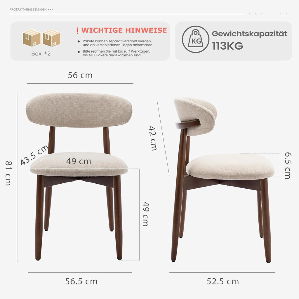 COLAMY Küchenstuhl Esszimmerstühle 4er Set, Moderne Polsterstuhl Essstühle mit Fester Rückenlehne, Stoff Esszimmerstühl mit Holzbein für Esszimmer, Küche, Restaurant, Beige