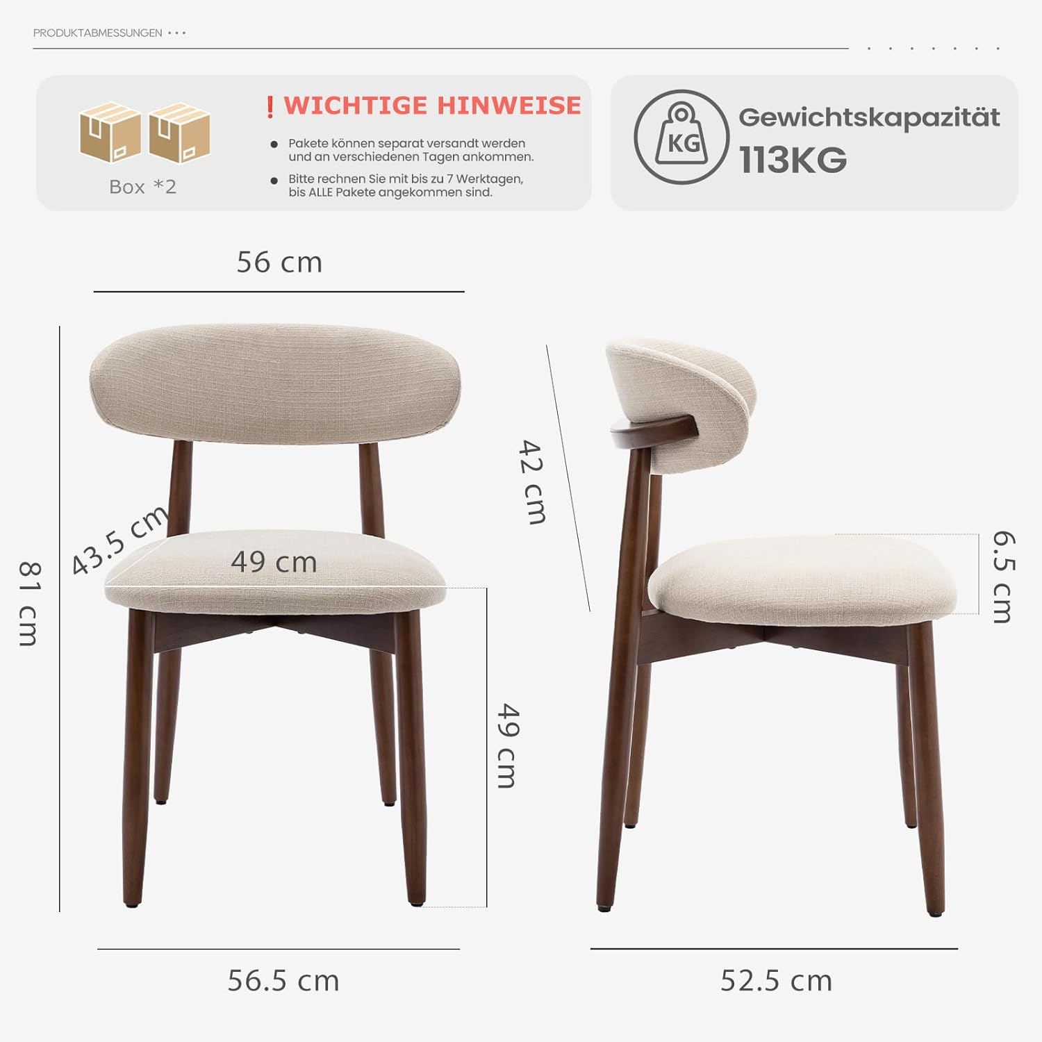 COLAMY Küchenstuhl Esszimmerstühle 4er Set, Moderne Polsterstuhl Essstühle mit Fester Rückenlehne, Stoff Esszimmerstühl mit Holzbein für Esszimmer, Küche, Restaurant, Beige