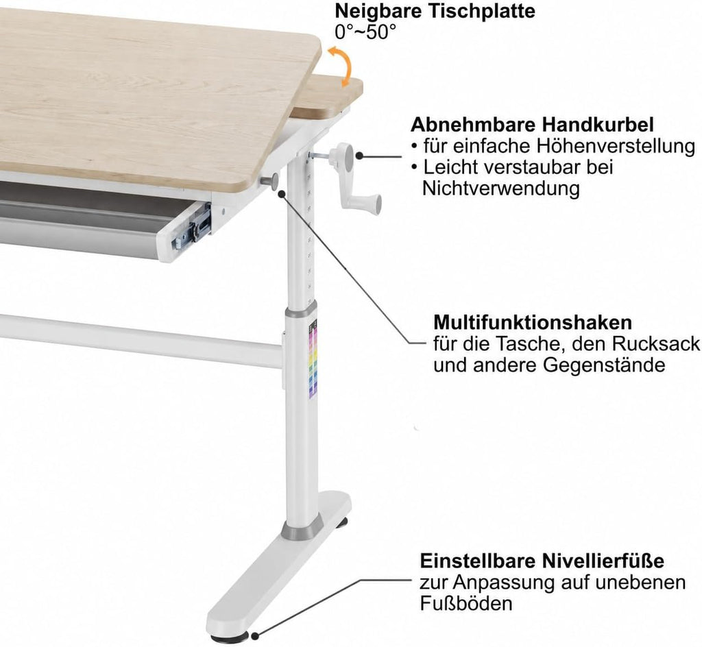 HOKO Kinderschreibtisch höhenverstellbar für Kinder ab 6 Jahren, 120x60 cm
