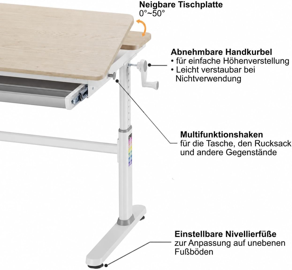 HOKO Kinderschreibtisch höhenverstellbar für Kinder ab 6 Jahren, 120x60 cm