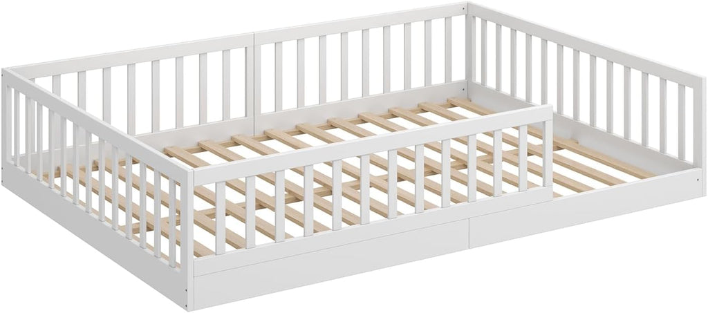 CADANI TIMI XL Bodenbett 140x200 Weiß, Rausfallschutz abnehmbar, bis 200 kg