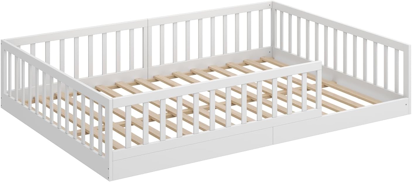 CADANI TIMI XL Bodenbett 140x200 Weiß, Rausfallschutz abnehmbar, bis 200 kg