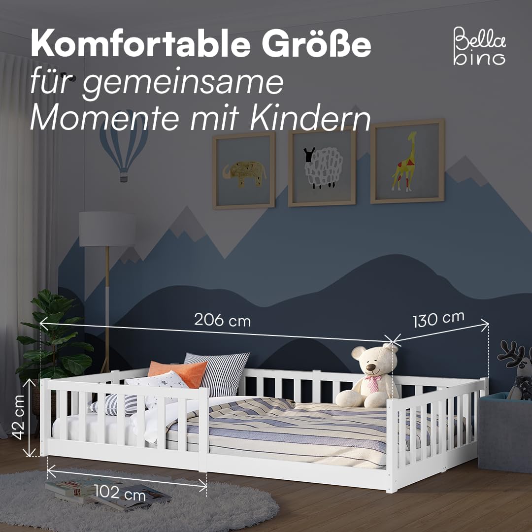 Bellabino Vere Bodenbett 120x200 cm, Massivholz Kiefer, Kleinkindbett, Weiß
