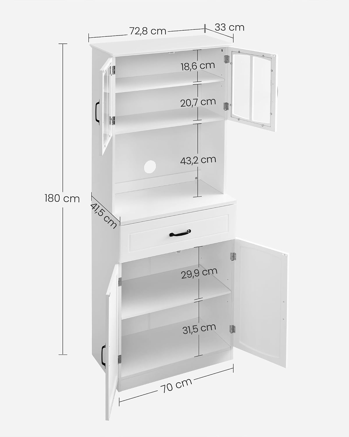 VASAGLE Küchenschrank, für Mikrowellen geeignet, Glastüren, Schublade