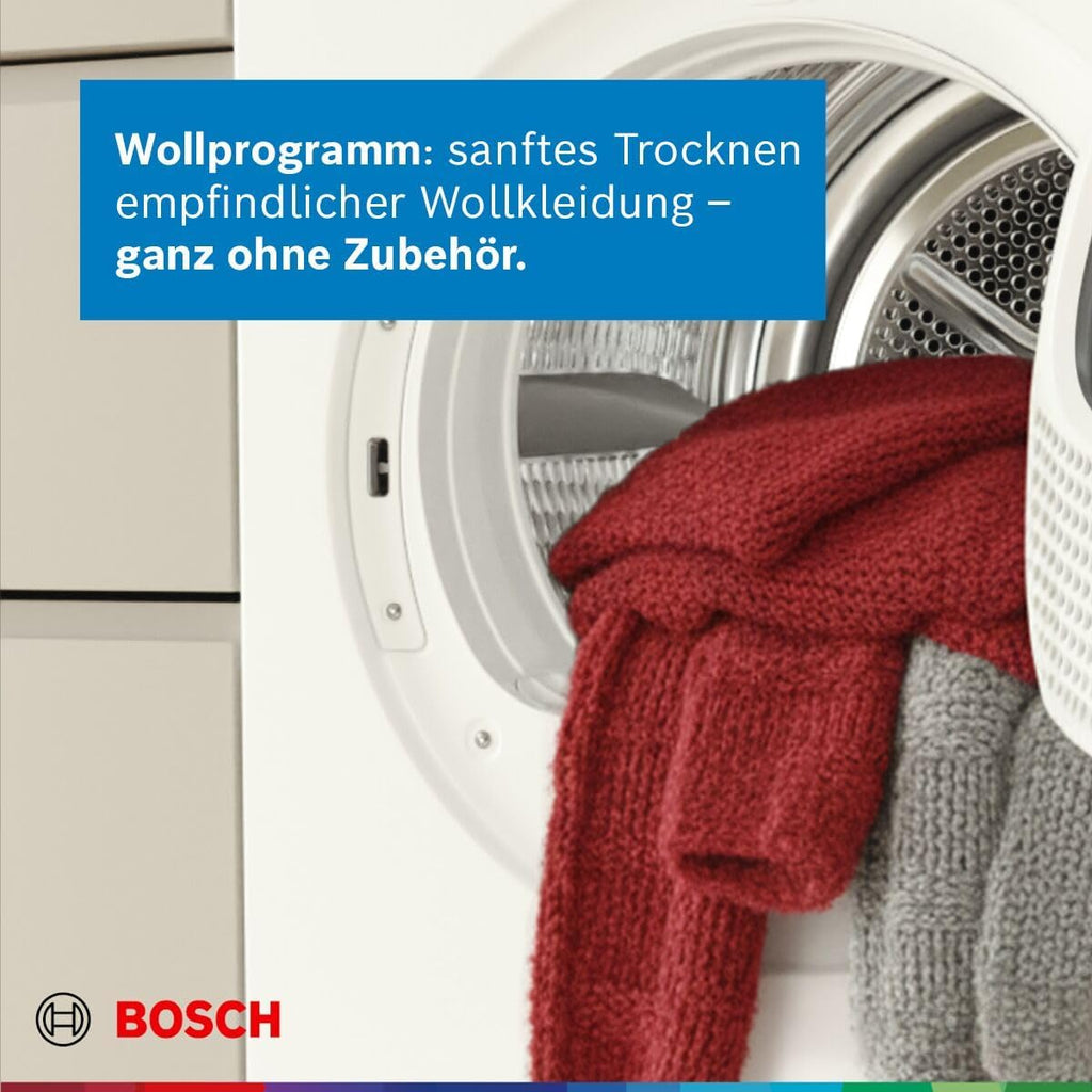 Bosch WQG235D00, Stiftung Warentest GUT (2,2)*, Serie 6, Wärmepumpentrockner 8 kg, Schneller getrocknete Wäsche, Auto Dry, Option Halbe Beladung, Sensitive Drying-System, Selbstreinigender Kondensator