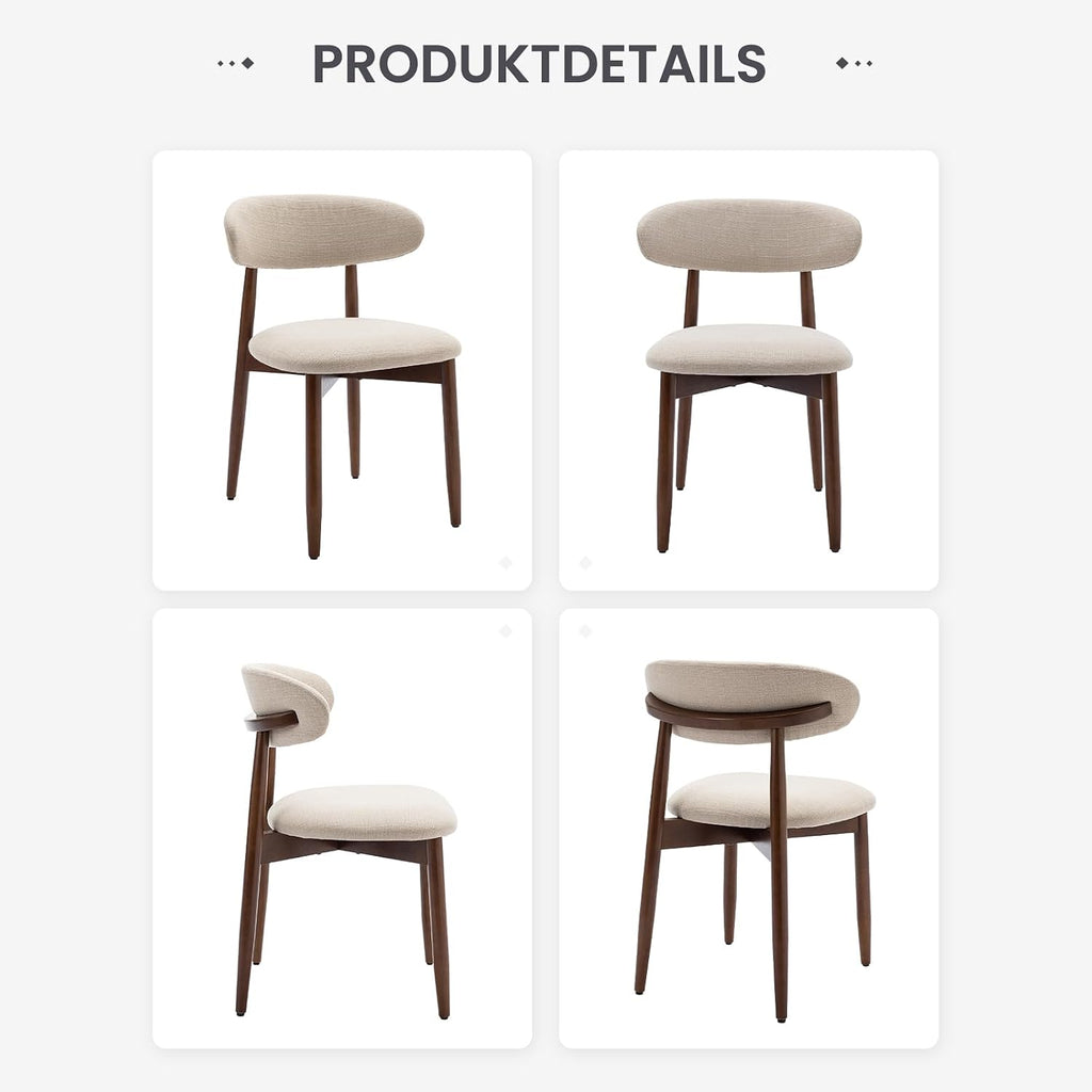 COLAMY Küchenstuhl Esszimmerstühle 4er Set, Moderne Polsterstuhl Essstühle mit Fester Rückenlehne, Stoff Esszimmerstühl mit Holzbein für Esszimmer, Küche, Restaurant, Beige