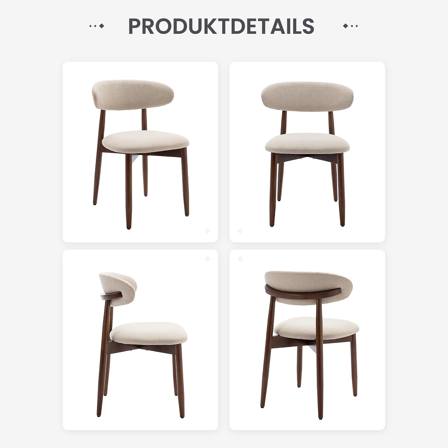 COLAMY Küchenstuhl Esszimmerstühle 4er Set, Moderne Polsterstuhl Essstühle mit Fester Rückenlehne, Stoff Esszimmerstühl mit Holzbein für Esszimmer, Küche, Restaurant, Beige