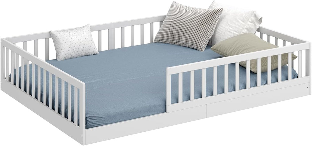 CADANI TIMI XL Bodenbett 140x200 Weiß, Rausfallschutz abnehmbar, bis 200 kg