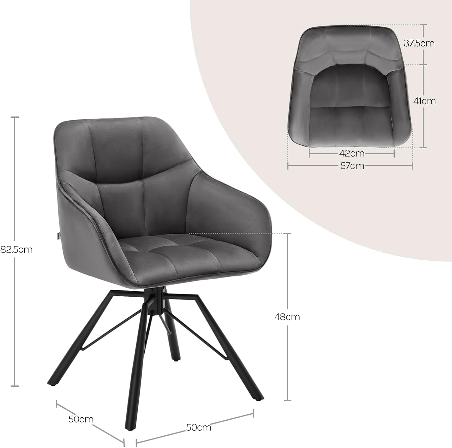 WOLTU Drehbare Esszimmerstühle 6er Set, Küchenstühle mit Armlehen