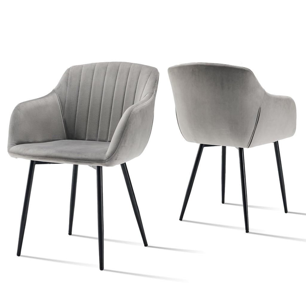 Esszimmerstühle Beige 4er Set mit Armlehnen, Modern Polsterstühle Leinen, Küchenstühle mit Metallgestell für Esszimmer, Wohnzimmer, Küche