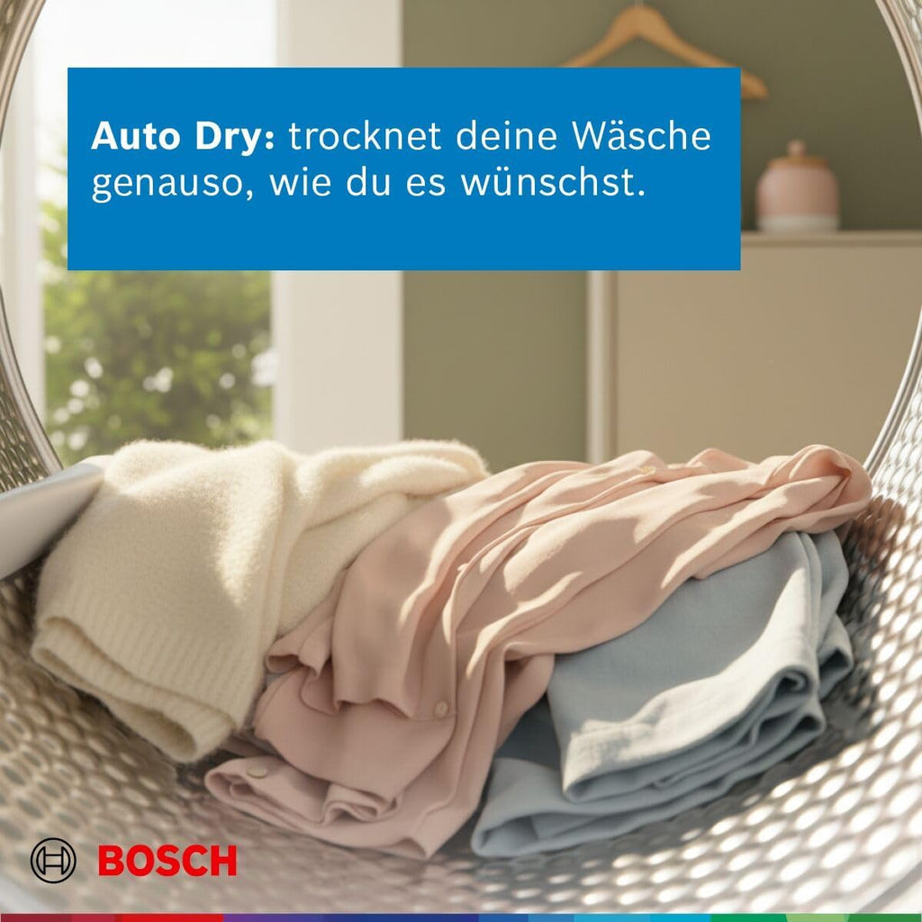 Bosch WQG235D00, Stiftung Warentest GUT (2,2)*, Serie 6, Wärmepumpentrockner 8 kg, Schneller getrocknete Wäsche, Auto Dry, Option Halbe Beladung, Sensitive Drying-System, Selbstreinigender Kondensator