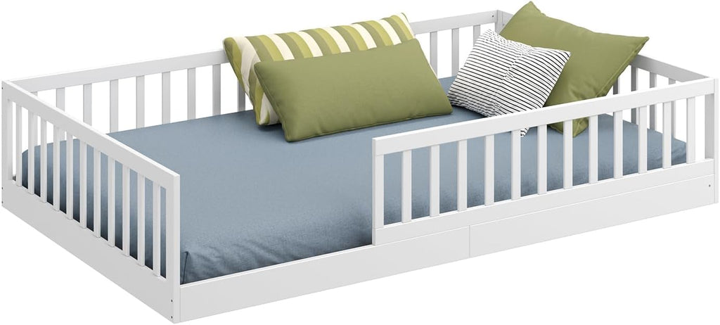 CADANI TIMI XL Bodenbett 120x200 Weiß, Rausfallschutz abnehmbar, bis 200 kg