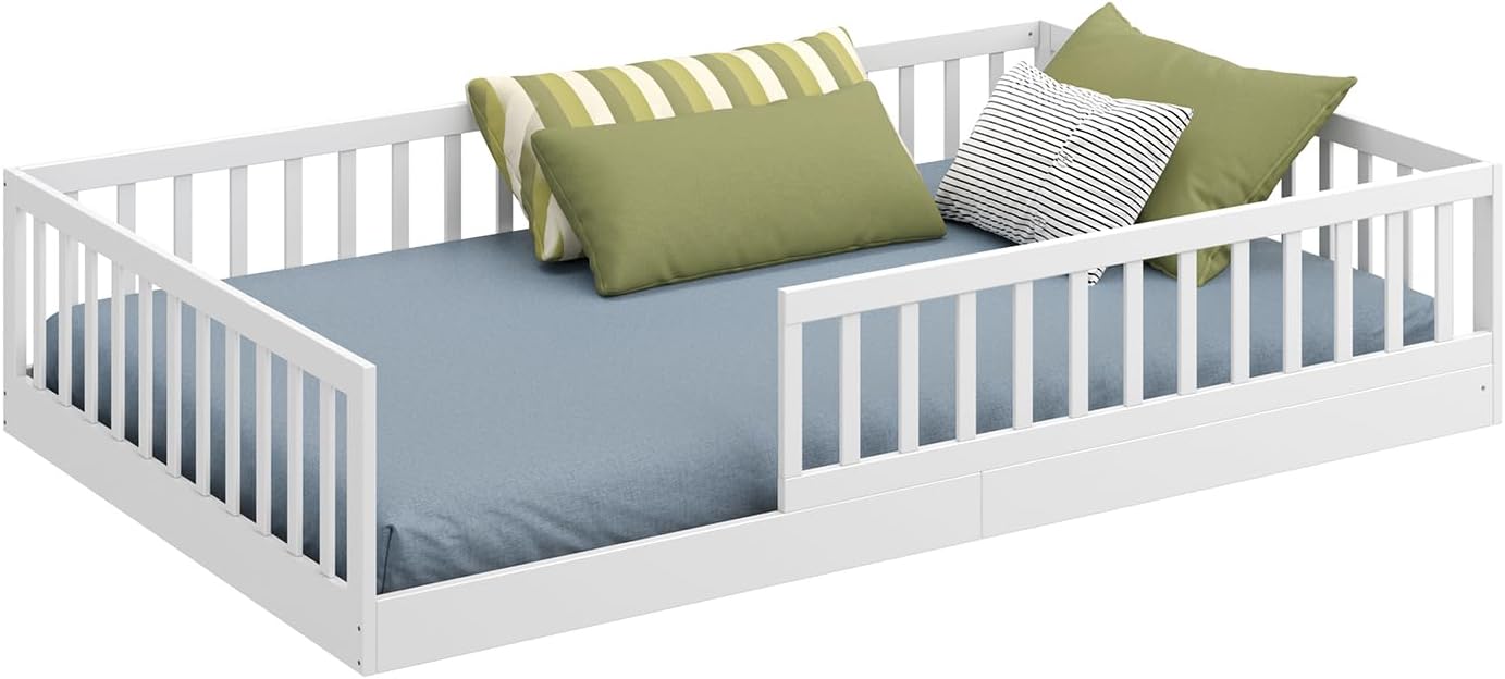 CADANI TIMI XL Bodenbett 120x200 Weiß, Rausfallschutz abnehmbar, bis 200 kg