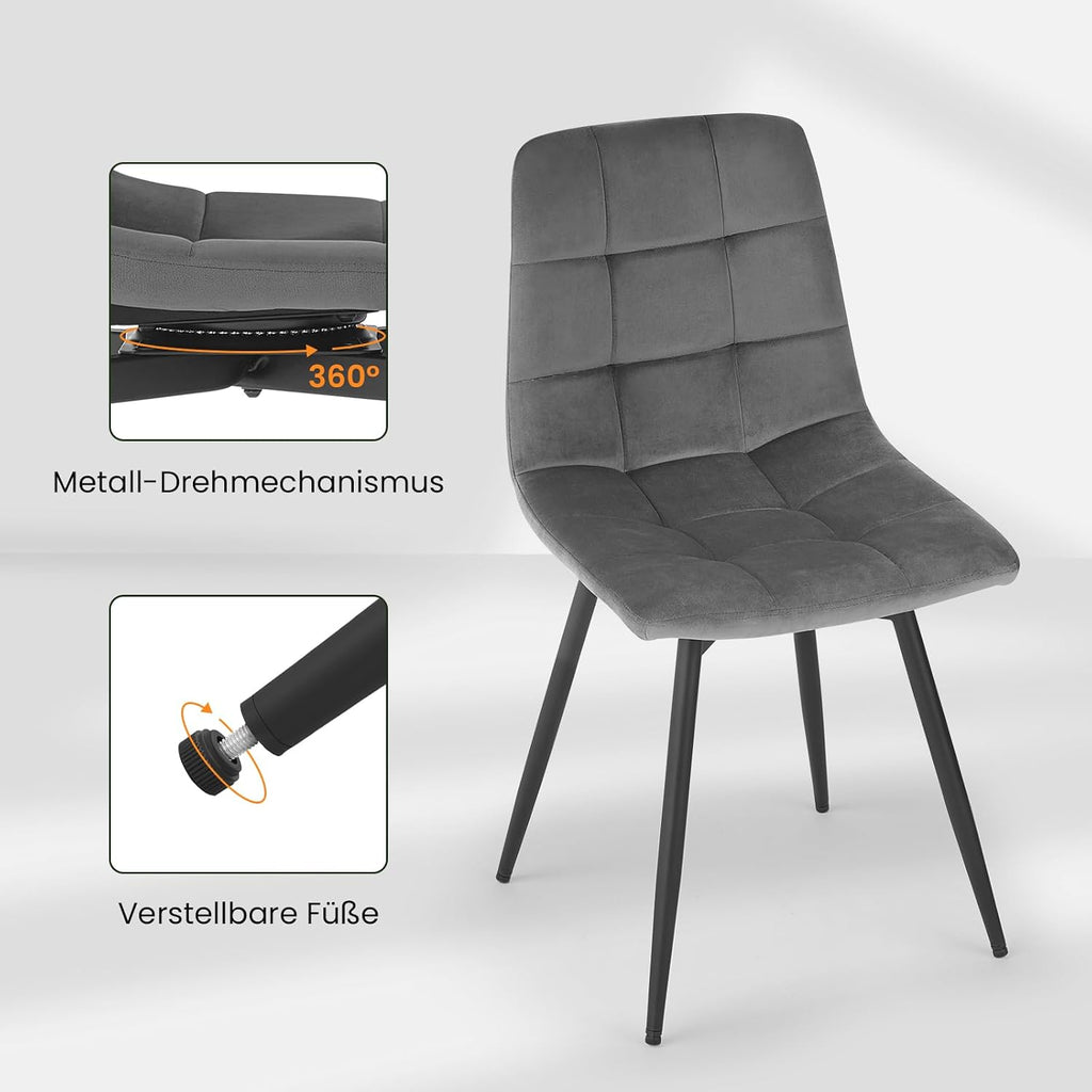 EUGAD Esszimmerstühle 4er Set Drehbar Samt Dunkelgrau