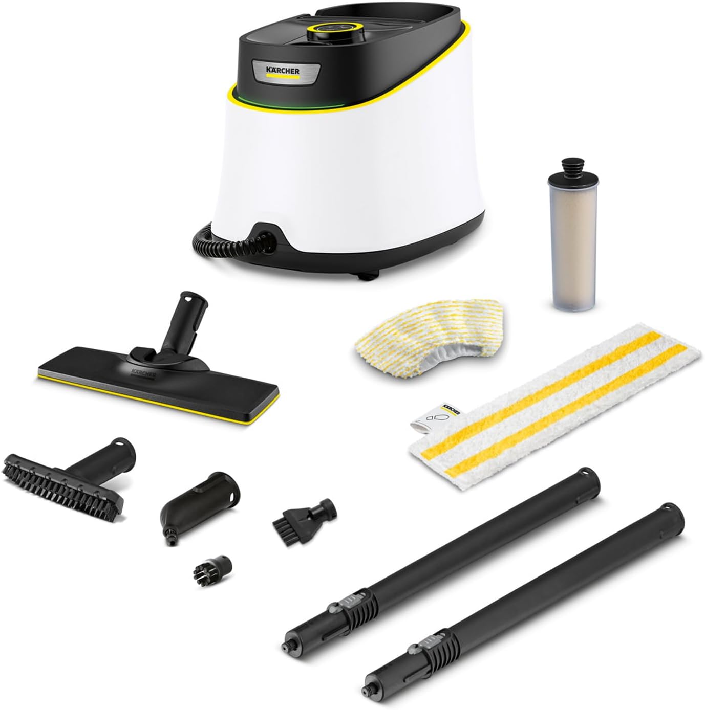 Kärcher Dampfreiniger SC 3 Deluxe, Dampfdruck: 3,5 bar, Aufheizzeit: 30 s, Leistung: 1.900 W, Flächenleistung: 75 m², Tank: 1 l, mit Bodenreinigungsset, Mikrofaser-Bezug, Düsen und Rundbürste, Weiß
