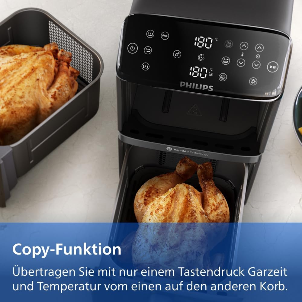 Philips Stacked Airfryer 4000 Serie Heißluftfritteuse, Schwarz/Grau, 10 L