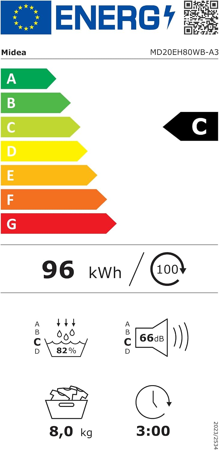 Midea Wärmepumpentrockner 8 kg Energieklasse C Fernsteuerung MD20EH80WB-A3