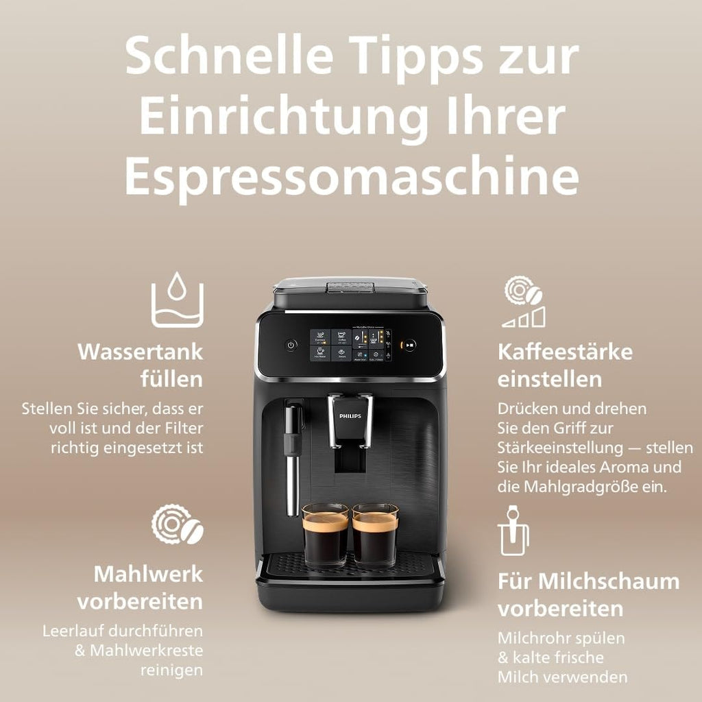 PHILIPS Kaffeevollautomat Panarello 2200 Serie, Schwarz, 2 Spezialitäten