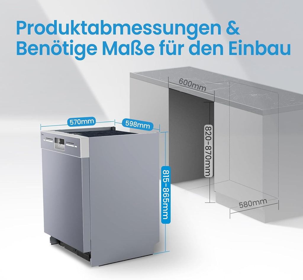 Midea Geschirrspüler Unterbau 60cm Spülmaschine Einbau 14 Maßgedecke EEK C