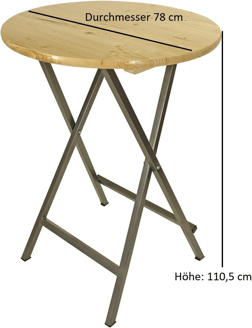 DEGAMO Stehtisch ZÜRICH 78cm rund, Stahlgestell grau + Holzplatte, klar lackiert, klappbar