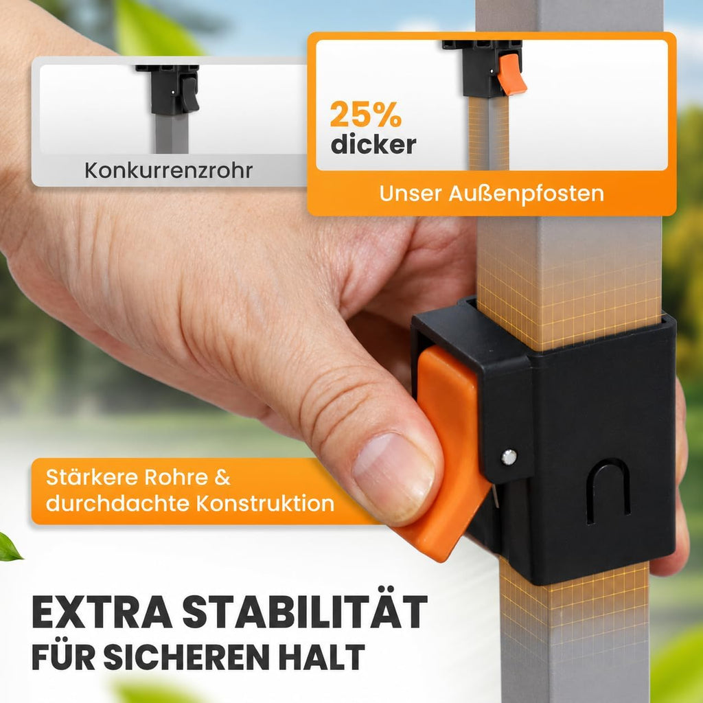 NATURIZ® Pavillon 3x3 Wasserdicht Stabil und UV 50+ Schutz - Faltpavillon mit Seitenwänden - Pop Up Zelt für Garten, Camping, Marktstand & Partyzelt, Gartenpavillon, Gartenzelt, Festzelt (Grau)