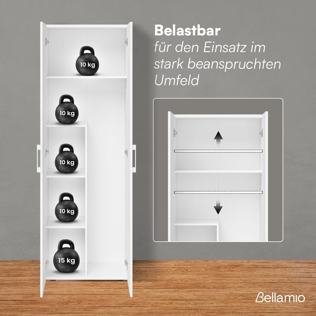 Bellamio Apol Besenschrank 60 cm breit, Weiß, Staubsaugerfach, Stauraum