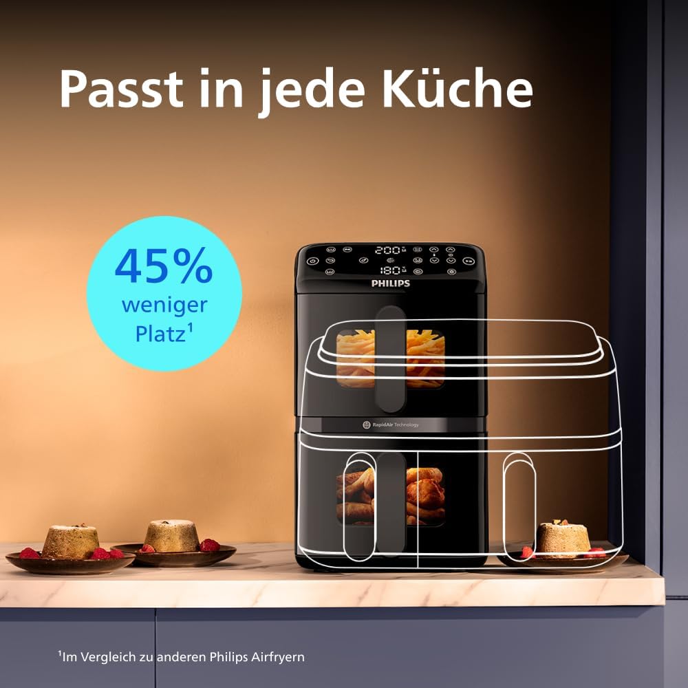 Philips Stacked Airfryer 4000 Serie Heißluftfritteuse, Schwarz/Grau, 10 L