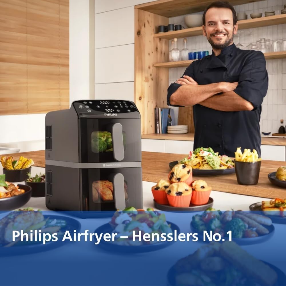 Philips Stacked Airfryer 4000 Serie Heißluftfritteuse, Schwarz/Grau, 10 L
