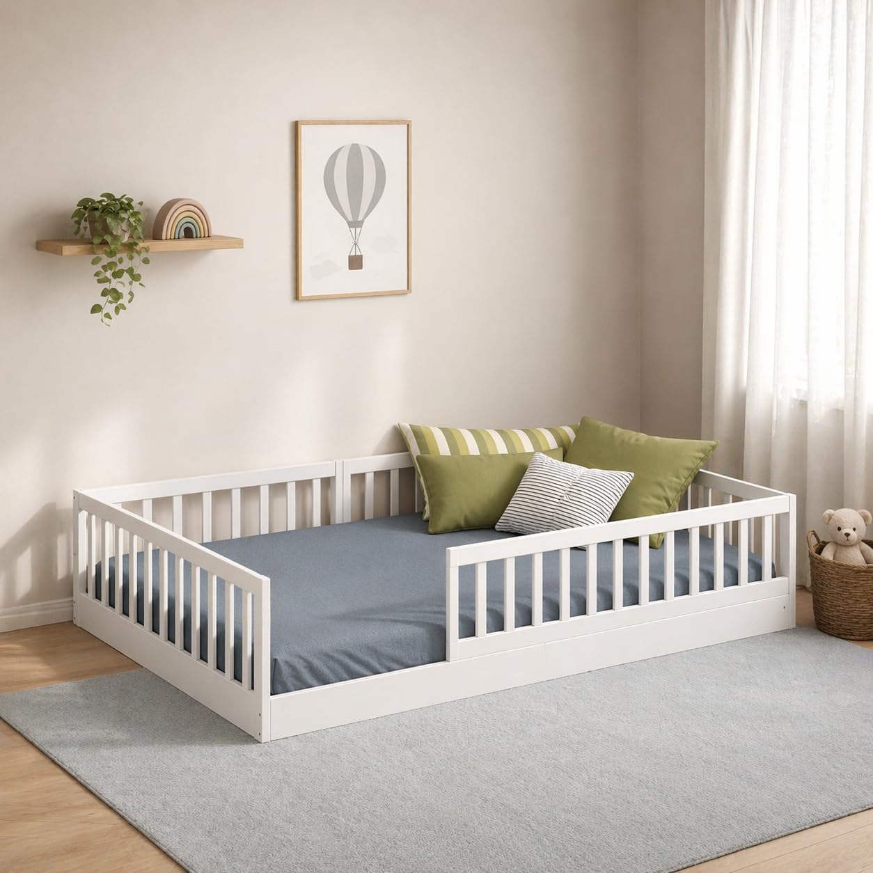 CADANI TIMI XL Bodenbett 120x200 Weiß, Rausfallschutz abnehmbar, bis 200 kg