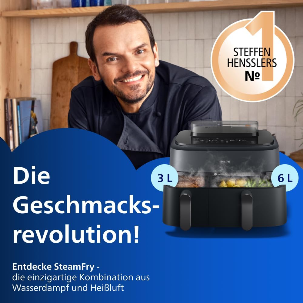 Philips Steam Airfryer 5000 Heißluftfritteuse, Schwarz, 9 L