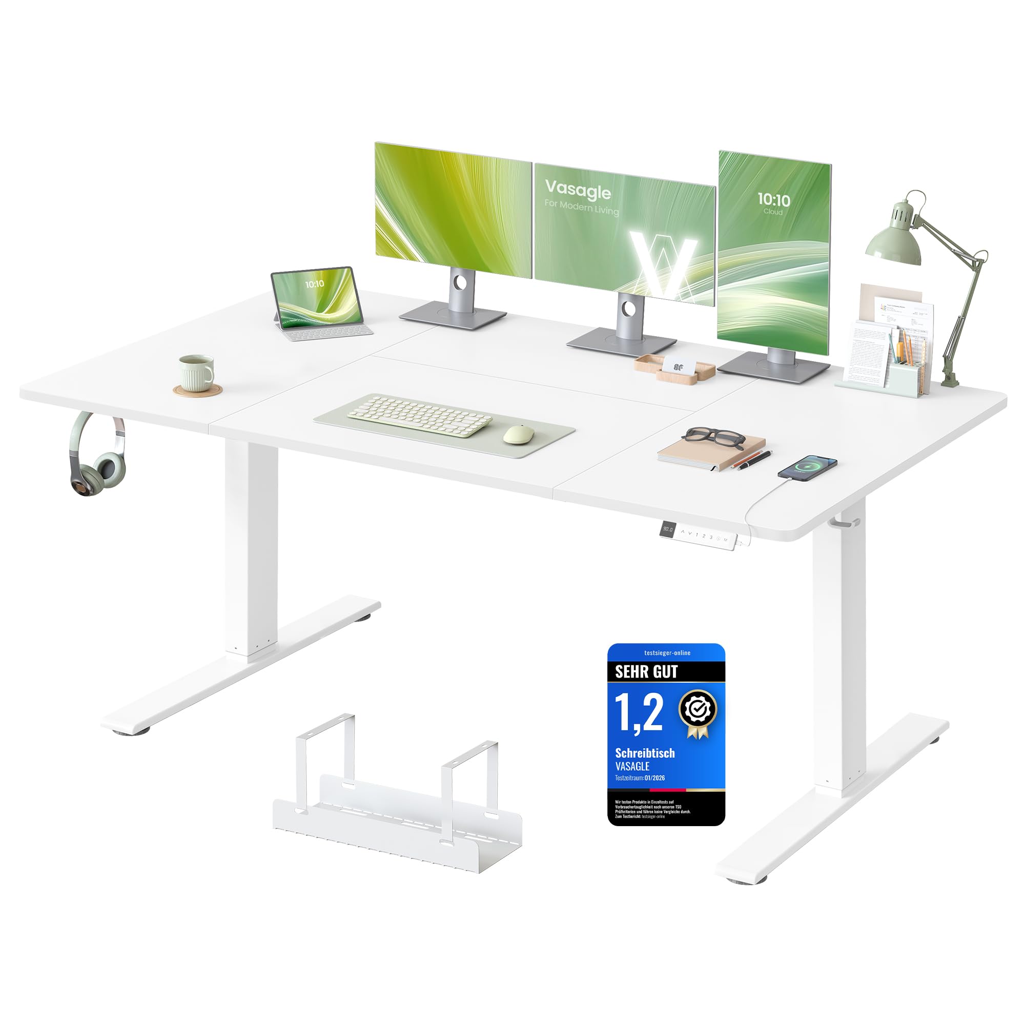 VASAGLE Höhenverstellbarer Schreibtisch, 160 x 80 cm, USB-C-Anschluss