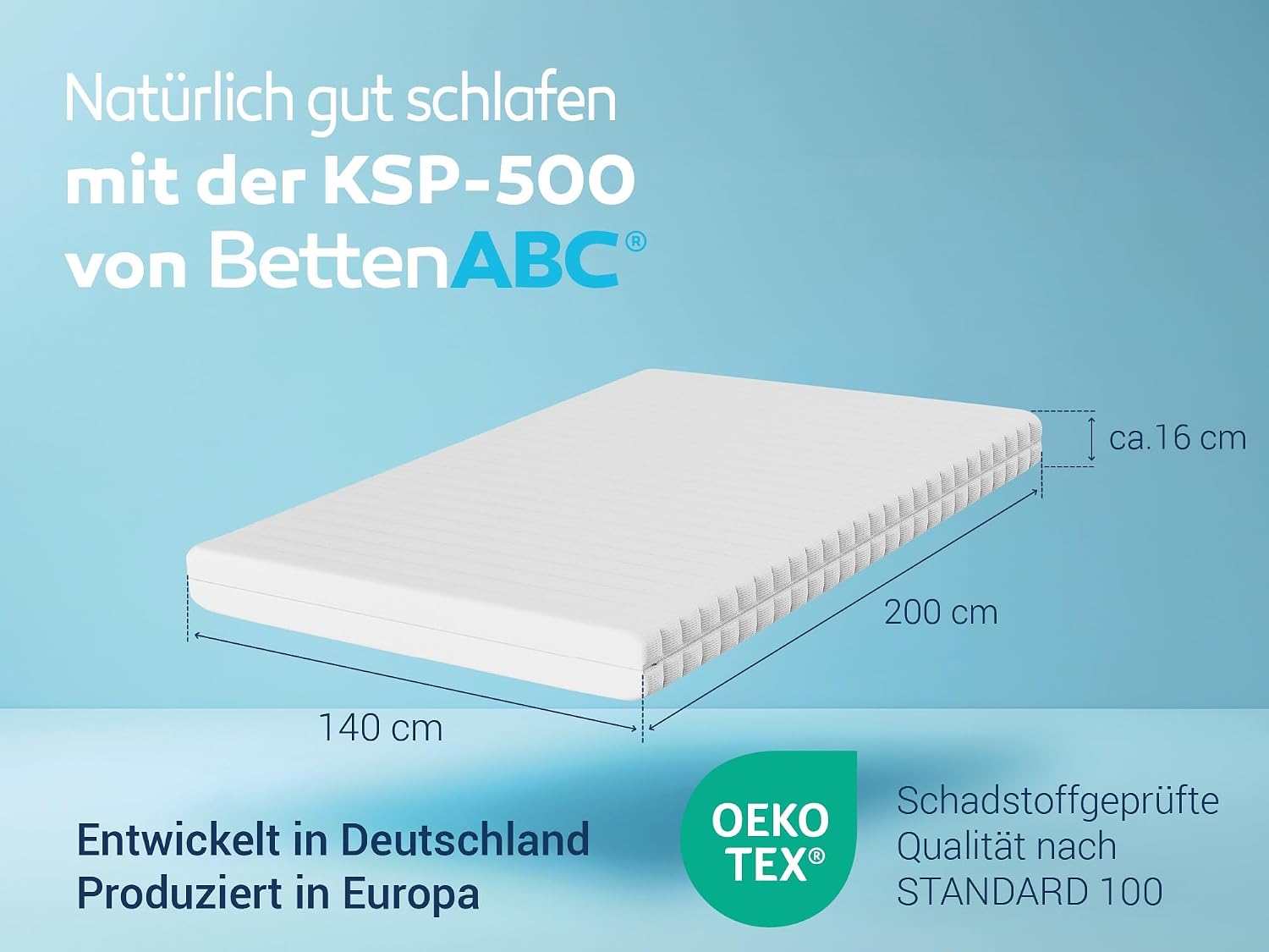 BettenABC - Matratze (KSP-500) - 140x200 cm (H3) - 7-Zonen Matratze aus Kaltschaum - Hypoallergen & Antibakteriell - Oeko-TEX® Zertifiziert - Bezug abnehmbar & waschbar - Lieferung per Paket