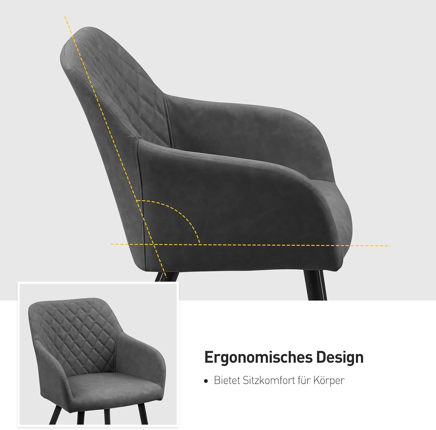CLIPOP Esszimmerstühle 4er Set, Küchenstühle Grau Kunstlederstoff stühle Polsterstühle mit Armlehne Metallbeine Polstersessel Stühle für Esszimmer Küche (4, Kunstleder Grau)