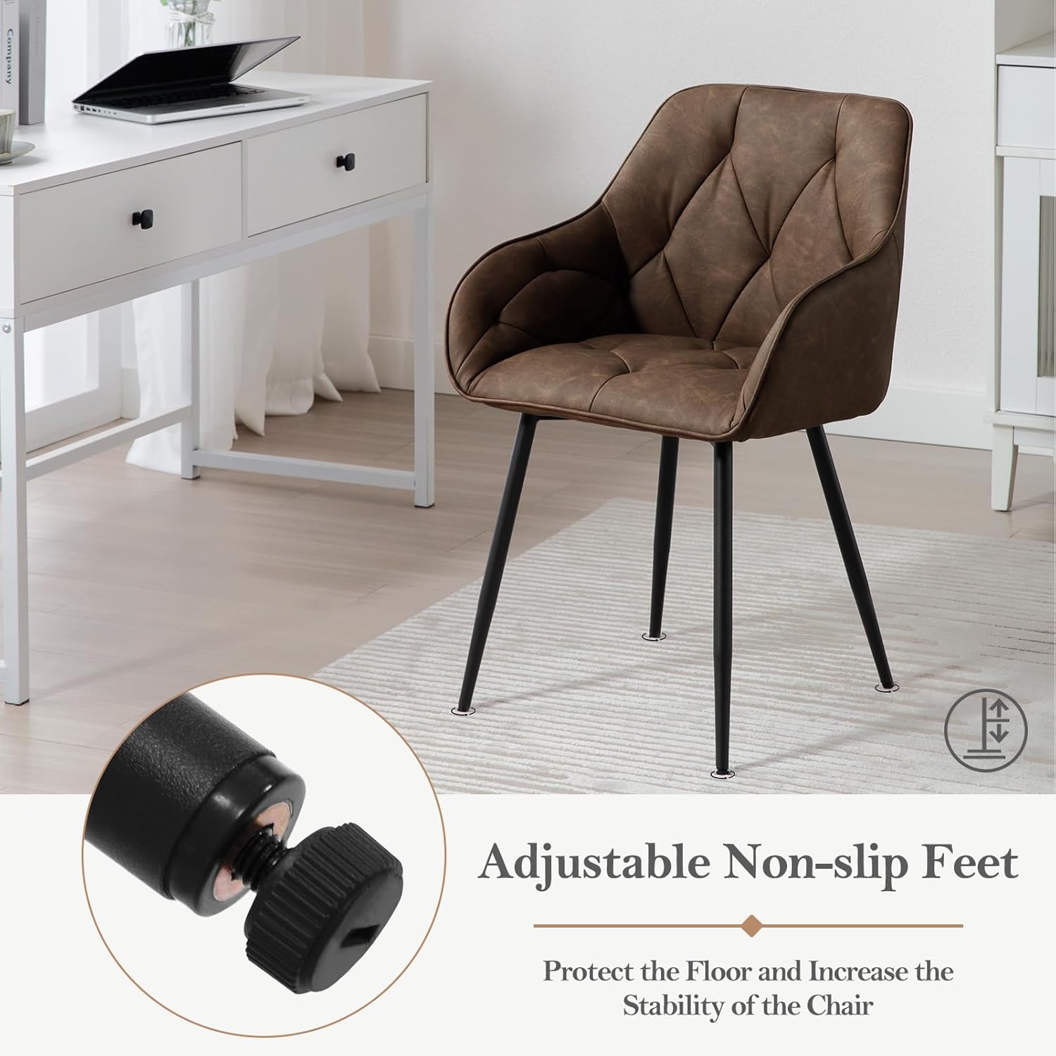 WOLTU Esszimmerstühle 4er Set, für Esszimmer Wohnzimmer, ergonomische Küchenstühle gepolstert mit Armlehnen, Metallbeinen, Sitzfläche aus Vintage-Kunstleder,Dunkelbraun
