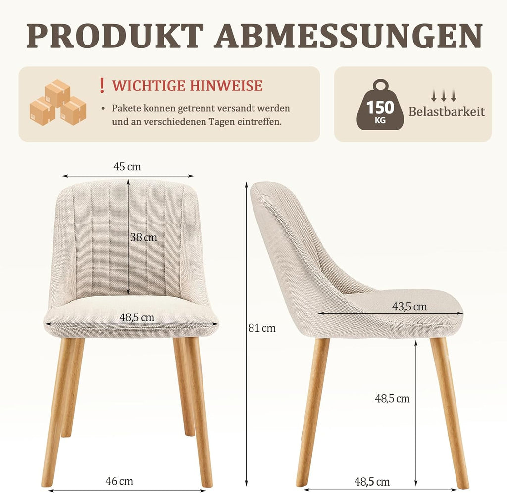 Esszimmerstühle Beige 4er Set Holzbeine Polsterstuhl Küchenstuhl aus Polyester Stühle Esszimmer Wohnzimmerstuhl für Esszimmer Küche Büro