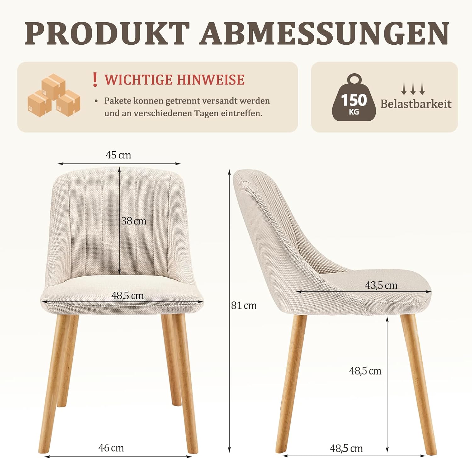 Esszimmerstühle Beige 4er Set Holzbeine Polsterstuhl Küchenstuhl aus Polyester Stühle Esszimmer Wohnzimmerstuhl für Esszimmer Küche Büro