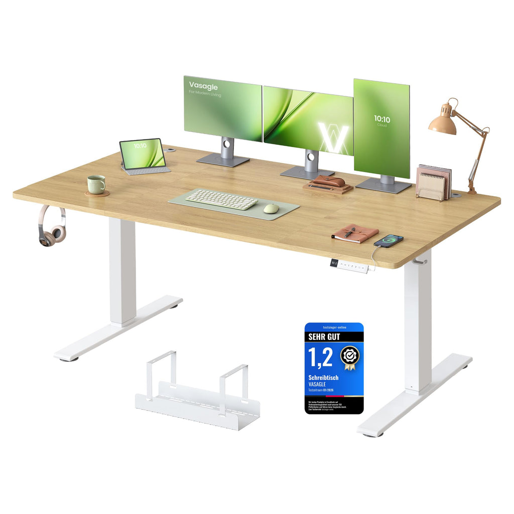 VASAGLE Höhenverstellbarer Schreibtisch, 160 x 80 cm, USB-C-Anschluss