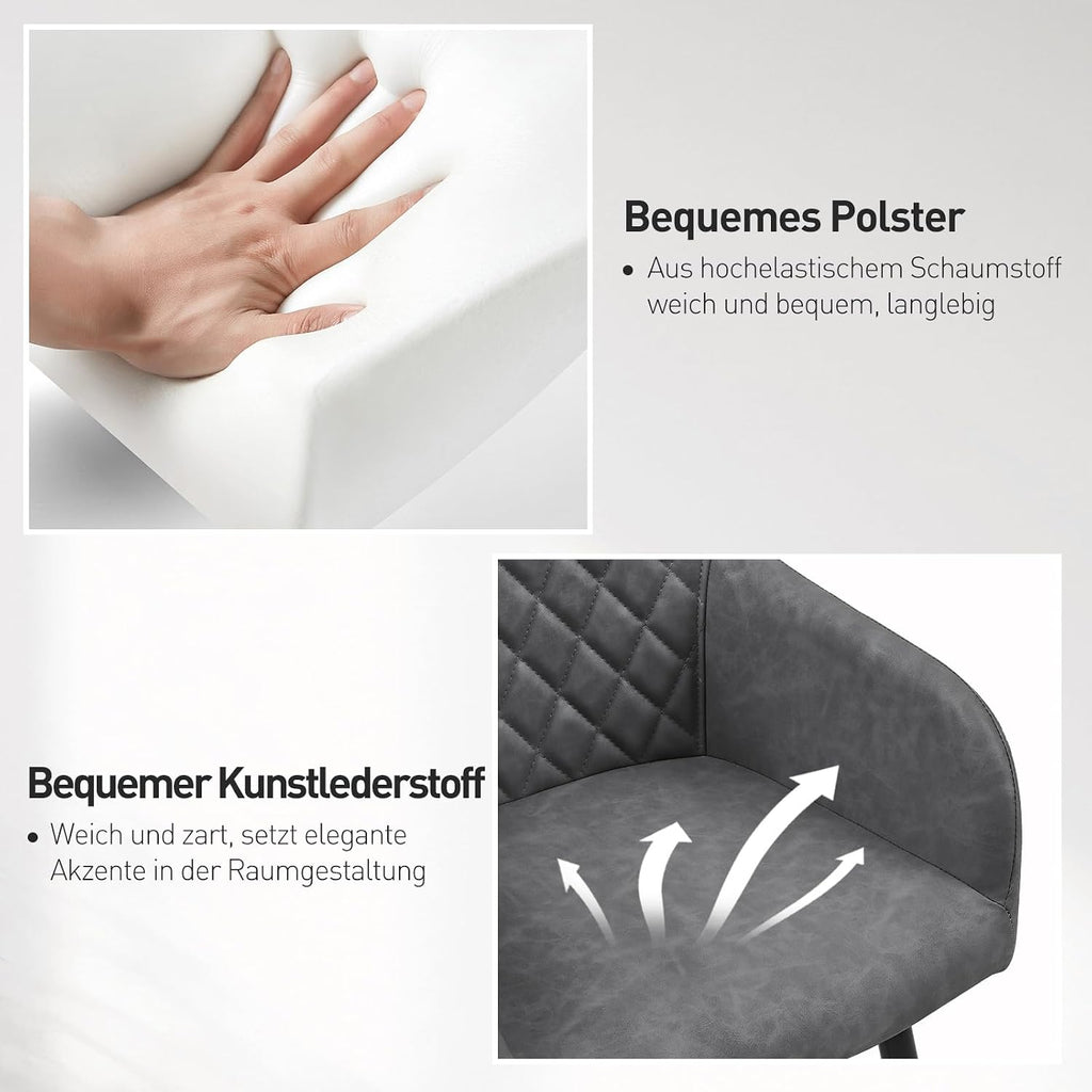 CLIPOP Esszimmerstühle 4er Set, Küchenstühle Grau Kunstlederstoff stühle Polsterstühle mit Armlehne Metallbeine Polstersessel Stühle für Esszimmer Küche (4, Kunstleder Grau)