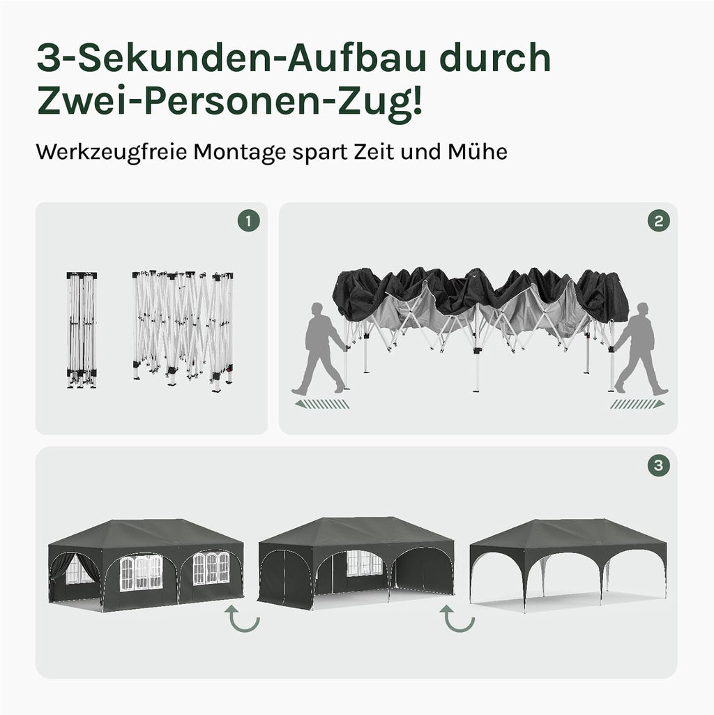 WOLTU Faltpavillon 3x6m Pop up mit 6 Seitenwänden Pavillon Partyzelt Grau