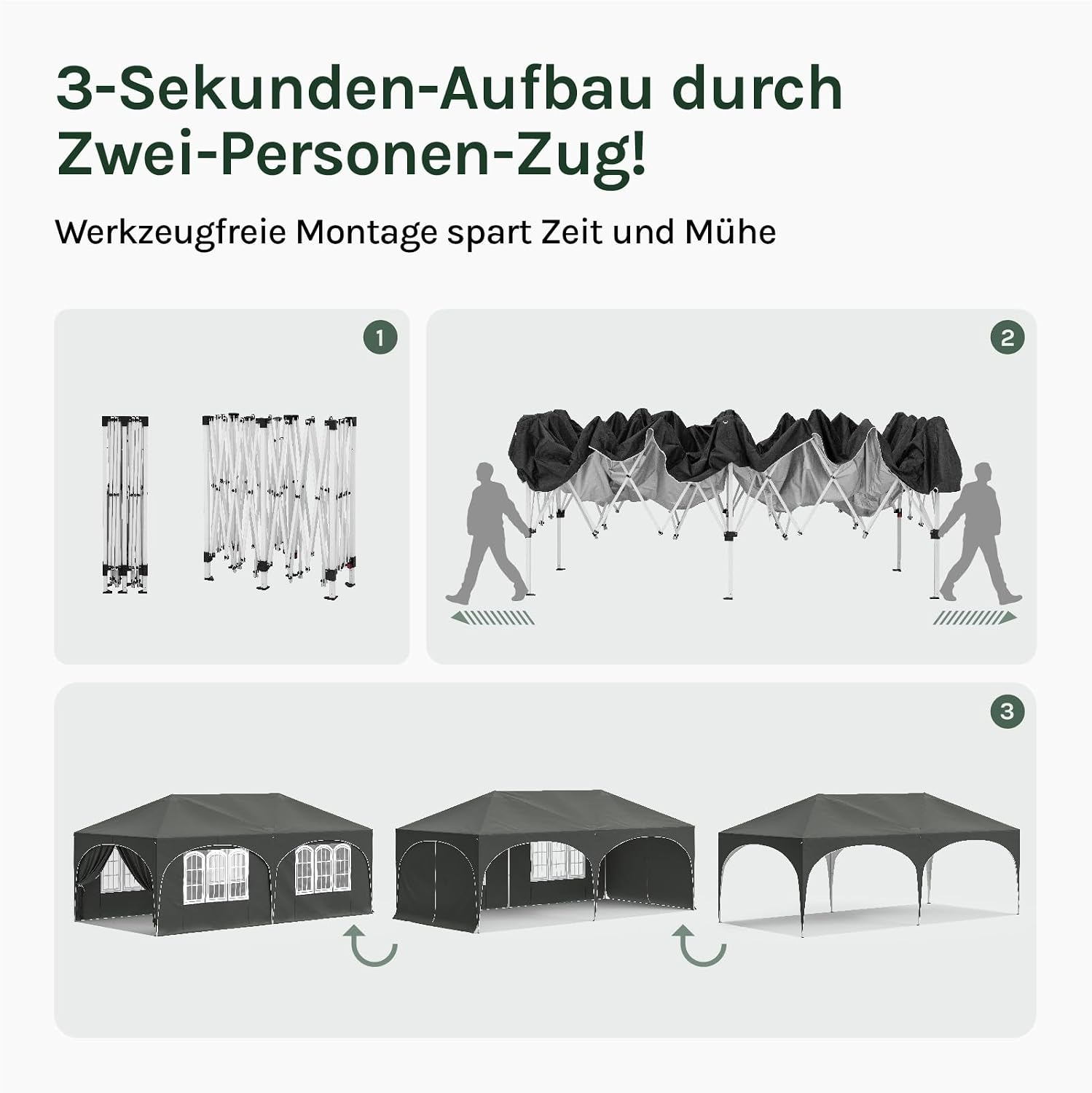 WOLTU Faltpavillon 3x6m Pop up mit 6 Seitenwänden Pavillon Partyzelt Grau