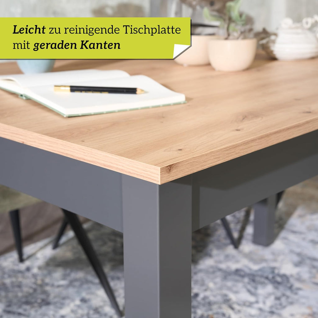 smart Esstisch 140x80 cm Asteiche, Küchentisch ausziehbar bis 180 cm, Esszimmertisch aus Holzwerkstoff inkl. erweiterbare Auszugsplatte, moderner Tisch für bis zu 8 Personen