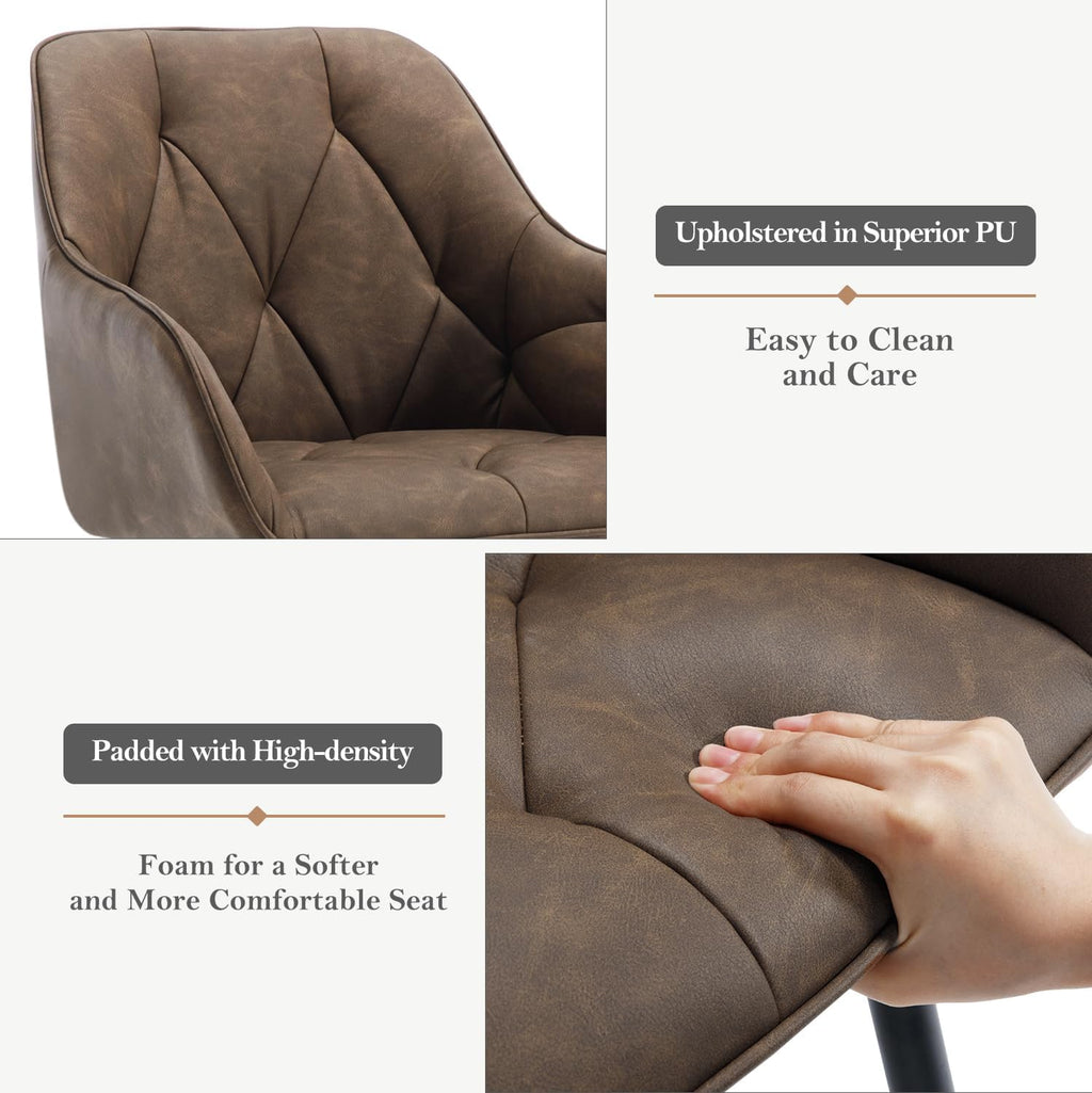 WOLTU Esszimmerstühle 4er Set, für Esszimmer Wohnzimmer, ergonomische Küchenstühle gepolstert mit Armlehnen, Metallbeinen, Sitzfläche aus Vintage-Kunstleder,Dunkelbraun